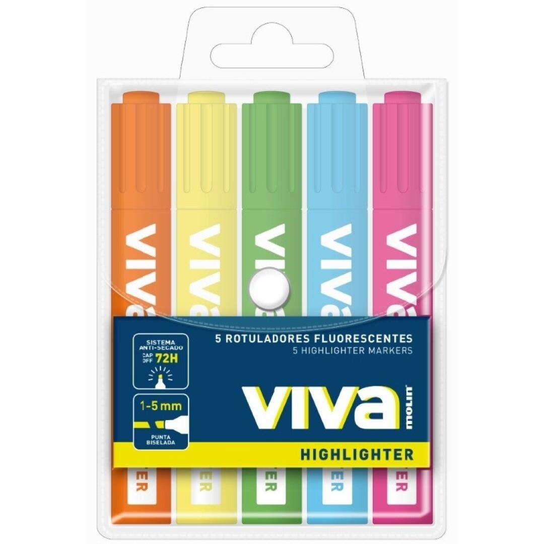 BLISTER 5 ROTULADORES FLUORESCENTES VIVA HIGHLITER MOLIN RTF230-05