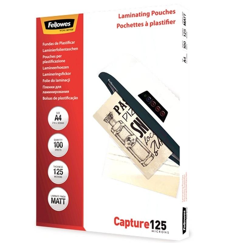 PACK 100 FUNDAS PLASTIFICAR FELLOWES A4 125 MICRAS MATE
