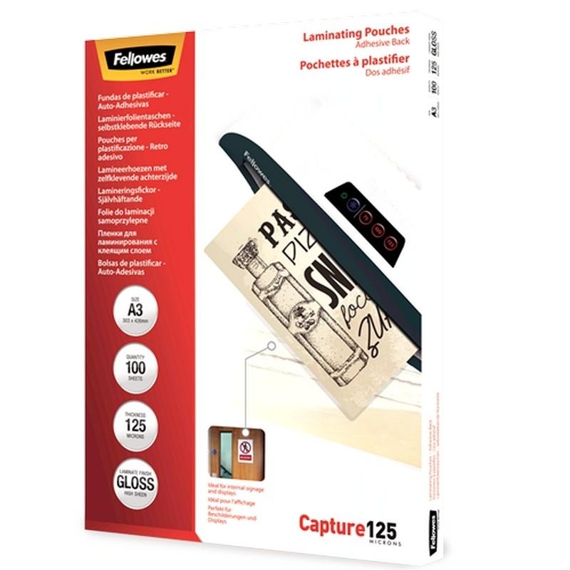 PACK 100 FUNDAS PLASTIFICAR 125 MIC. ADHESIVAS A3 FELLOWES RF 5329001