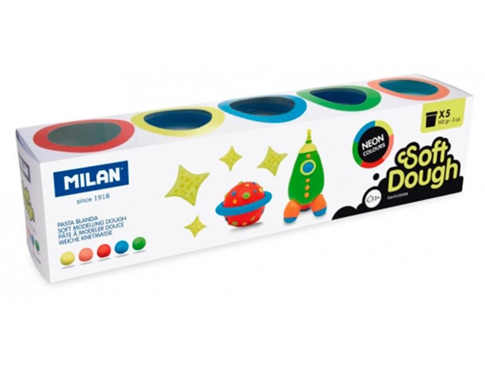 PASTA MILAN PARA MODELAR SOFT DOUGH NEON CAJA DE 5 BOTES COLORES SURTIDOS 142 G