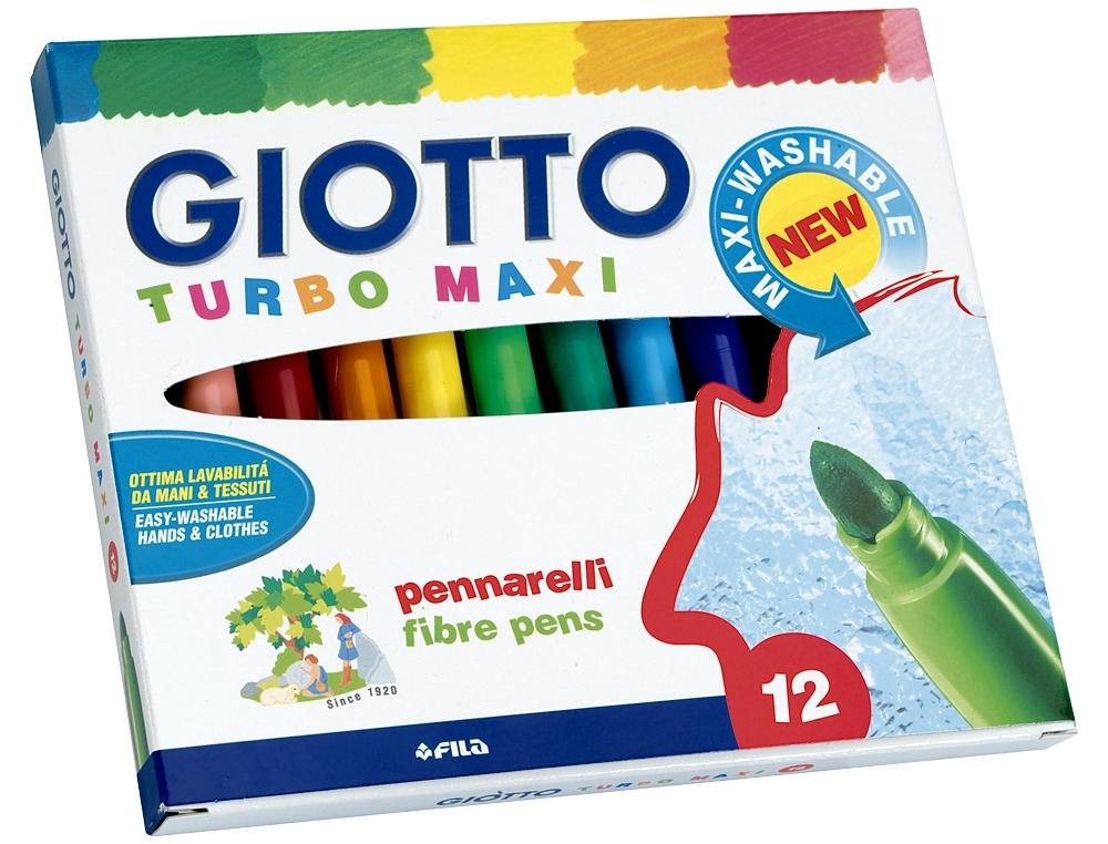 ROTULADOR GIOTTO TURBO-MAXI CAJA DE 12 COLORES LAVABLES CON PUNTA BLOQUEADA COD 28841
