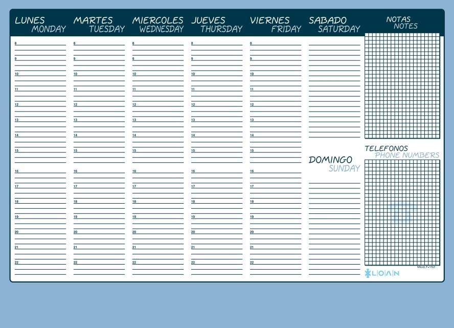 PLANNING SOBREMESA SEMANAL PERPETUO LOAN T-152 44X32 CM 60 HOJAS
