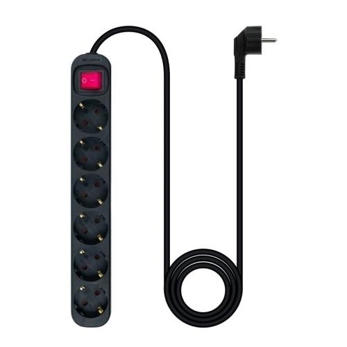 REGLETA 6 TOMAS NANOCABLE CON INTERRUPTOR 1.4 M COLOR NEGRO
