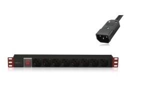 PHASAK - REGLETA 19" DE 8 TOMAS SCHUKO CON INTERRUPTOR CONEXIÓN C14 2M NEGRO