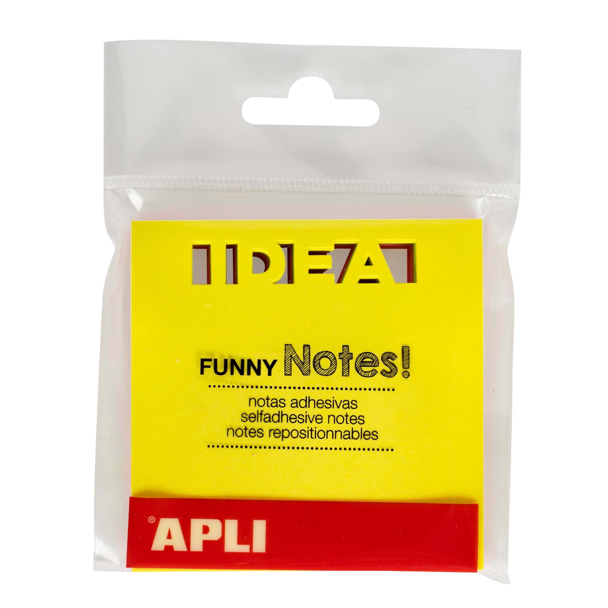NOTAS ADHESIVAS TROQUELADO IDEA 75 X 75 MM BLOC DE 75 HOJAS 3 COLORES SURTIDOS FLUORESCENTES APLI RF 18337