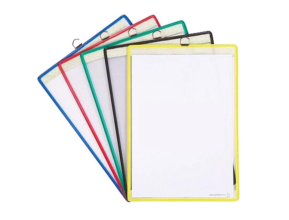 FUNDA PARA COLGAR TARIFOLD DIN A4 ANILLA METALICA IDEAL PARA PIZARRAS DE CORCHO PACK DE 5 UNIDADES COLORES SURTIDOS