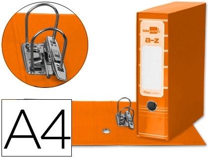 ARCHIVADOR DE PALANCA LIDERPAPEL A4 FILING SYSTEM FORRADO SIN RADO LOMO 80MM NARANJA CON CAJA Y COMPRESOR METALICO COD 79778