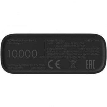 BATERIA EXTERNA POWERBANK XIAOMI 10000 MAH MI POWER BANK 3 ULTRA POWER COLOR NEGRO
