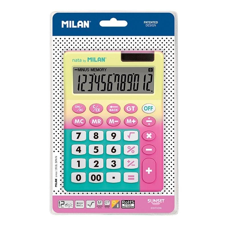 BLISTER CALCULADORA MILAN 12 DIGITOS SUNSET AMARILLO - ROSA