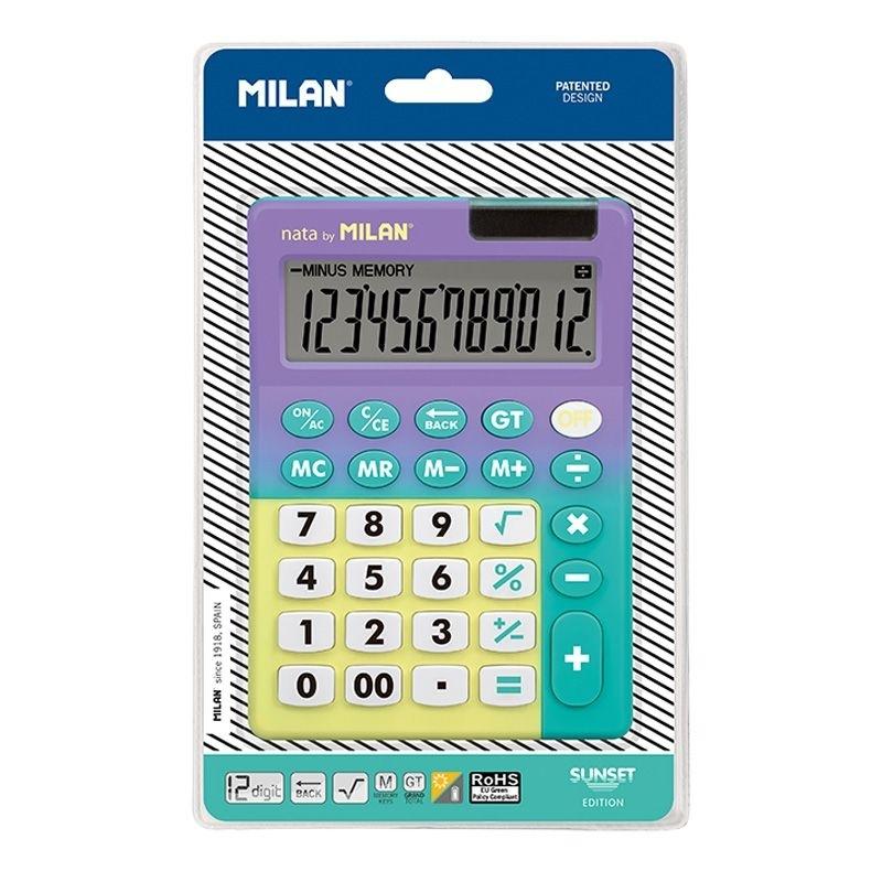 BLISTER CALCULADORA MILAN 12 DIGITOS SUNSET LILA - TURQUESA