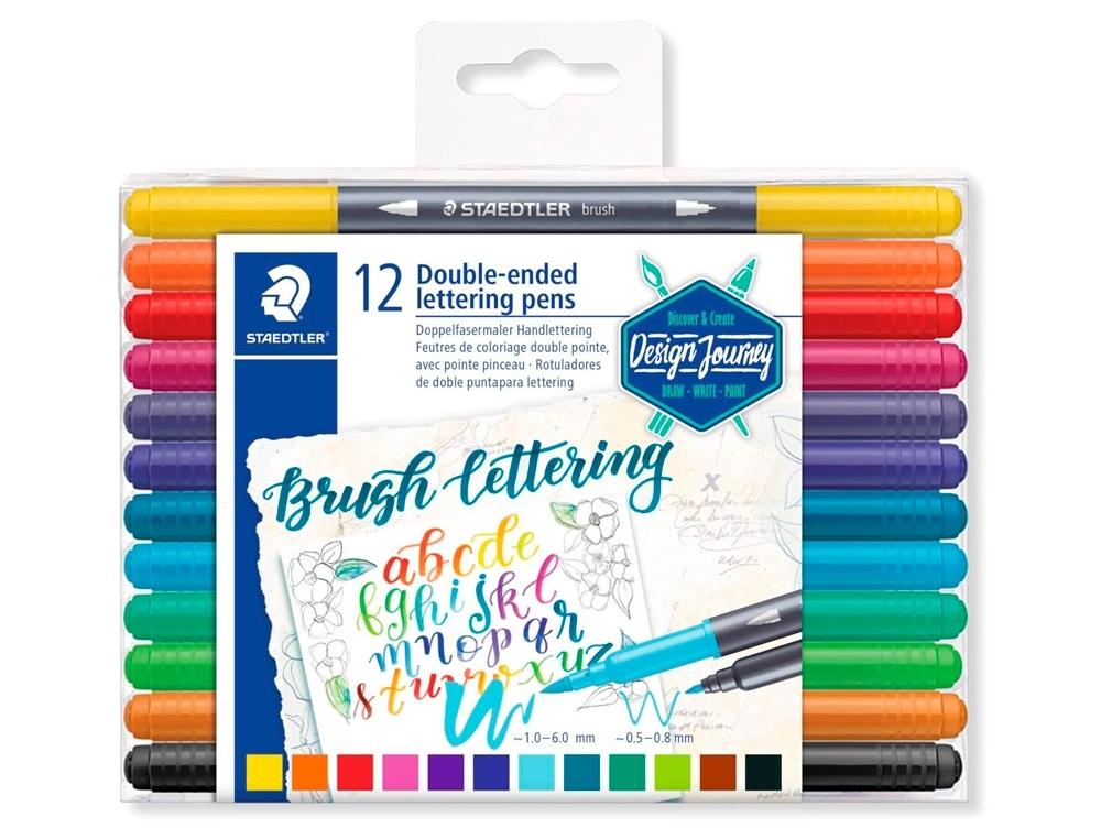 ROTULADOR STAEDTLER 3004 DOBLE PUNTA PARA LETTERING ESTUCHE DE 12 UNIDADES COLORES SURTIDOS COD 155782