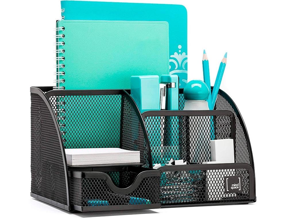 ORGANIZADOR SOBREMESA Q-CONNECT KF17295 METALICO CURVO REJILLA NEGRA CON 5 DEPARTAMENTOS 220X140X130 MM COD 153571