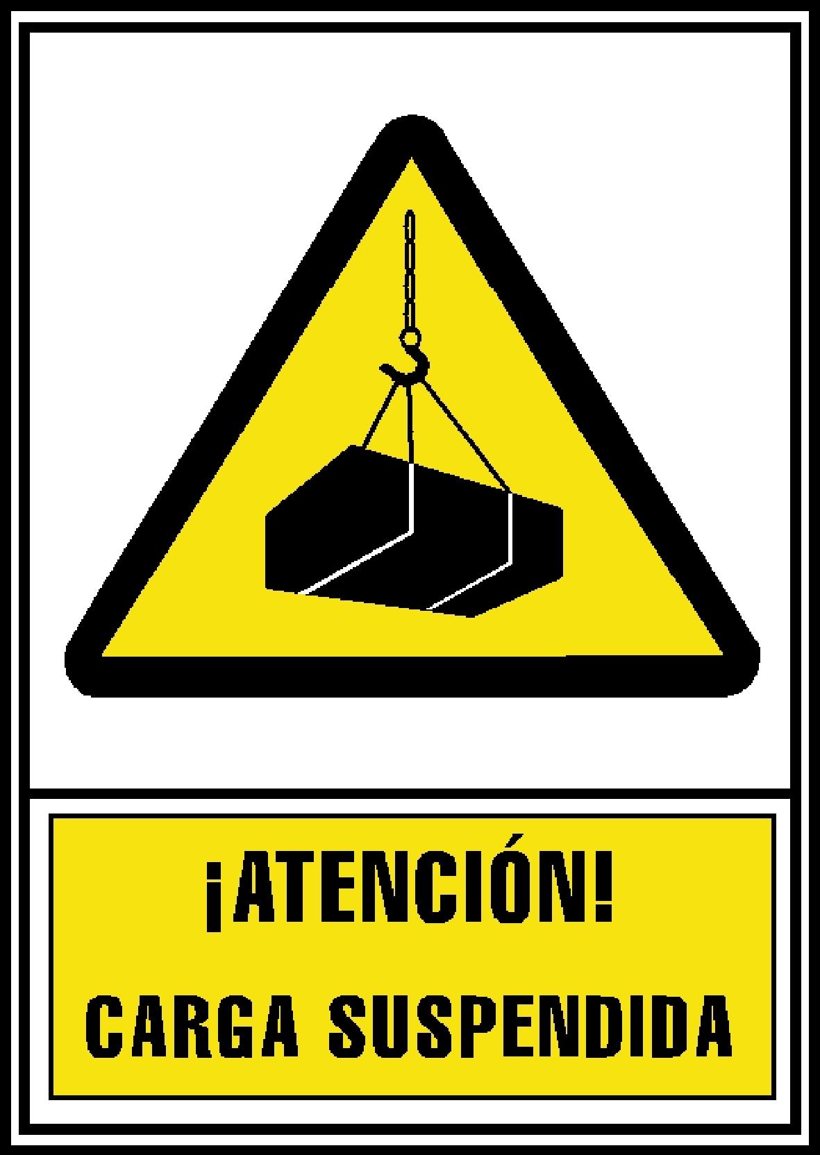 SEÑAL DE ADVERTENCIA "ATENCION CARGA SUSPENDIDA" EN PVC A4 210 X 297 MM ARCHIVO 2000