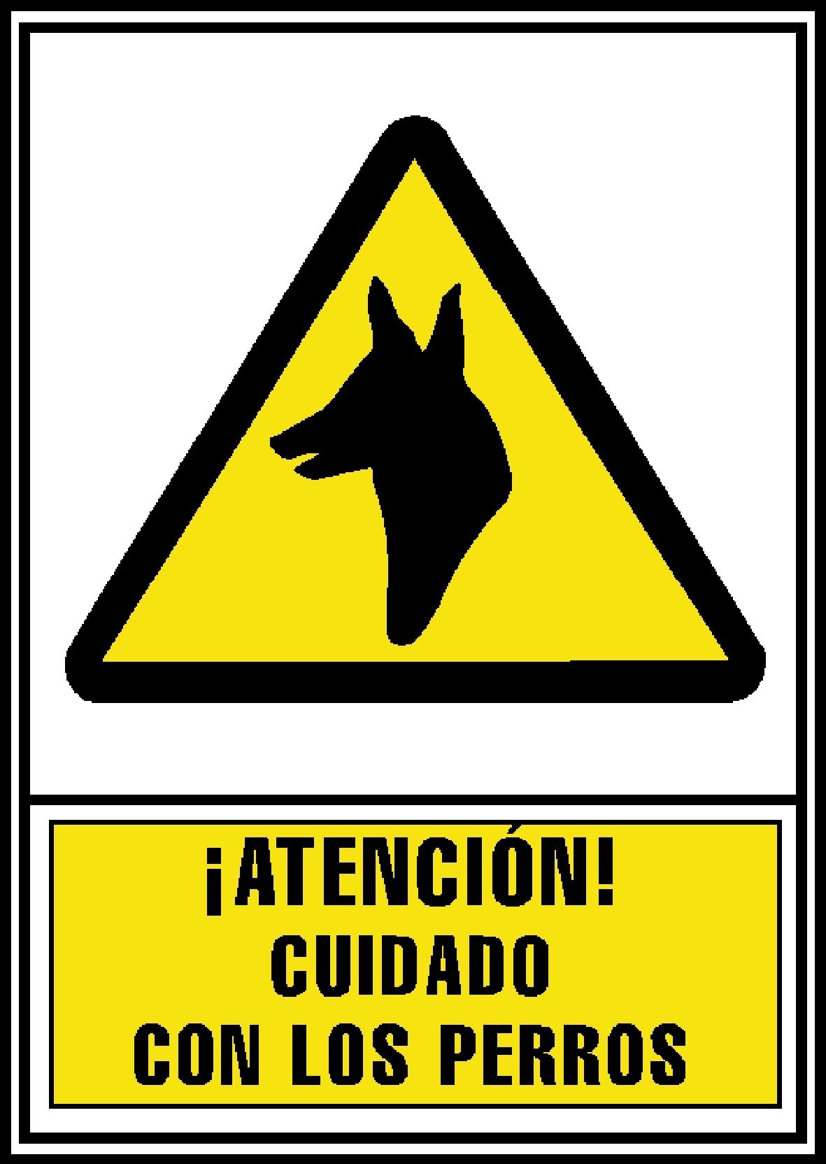 SEÑAL DE ADVERTENCIA "ATENCION CUIDADO CON LOS PERROS" EN PVC A4 210 X 297 MM ARCHIVO 2000