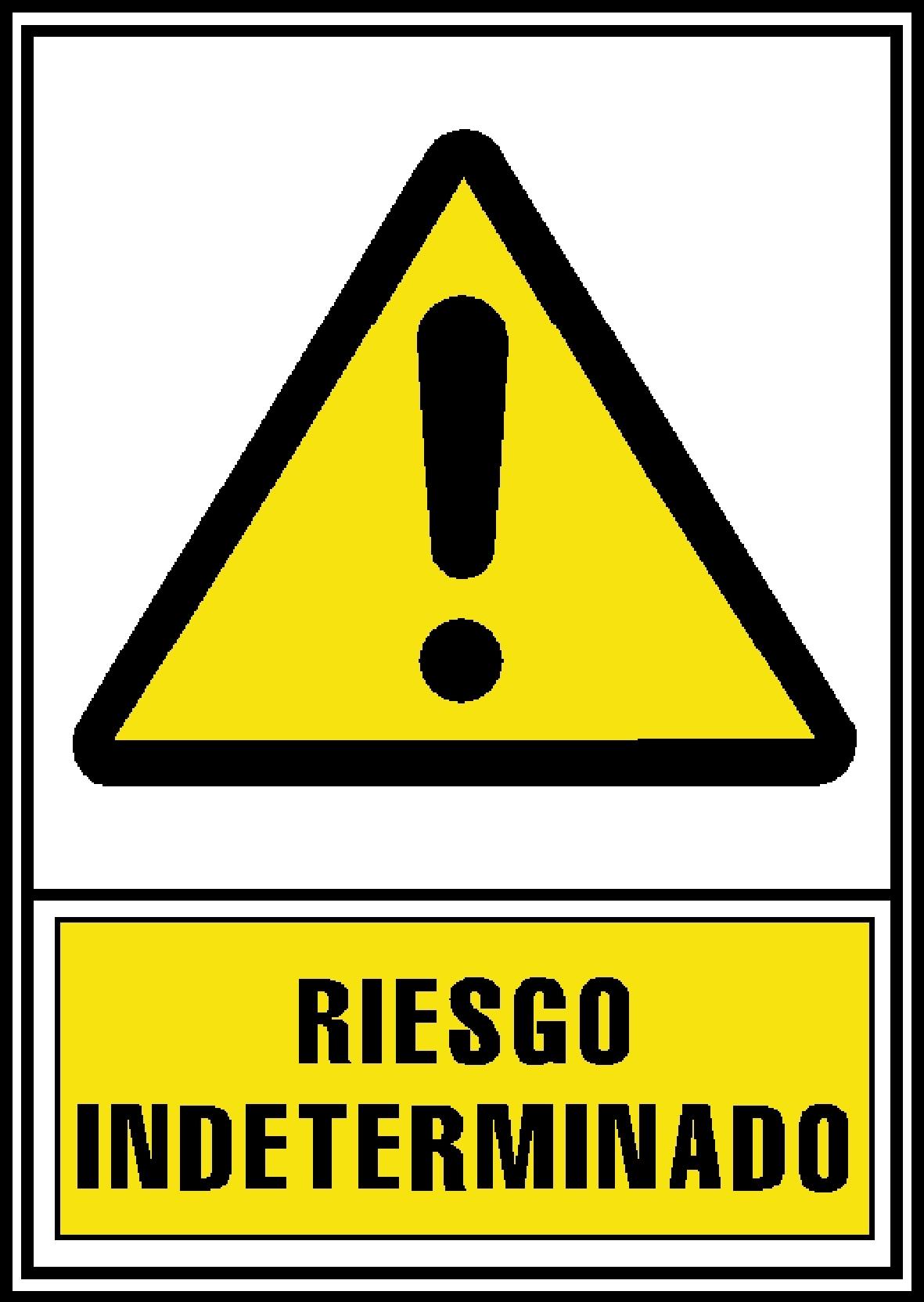 SEÑAL DE ADVERTENCIA "RIESGO INDETERMINADO" EN PVC A4 210 X 297 MM ARCHIVO 2000