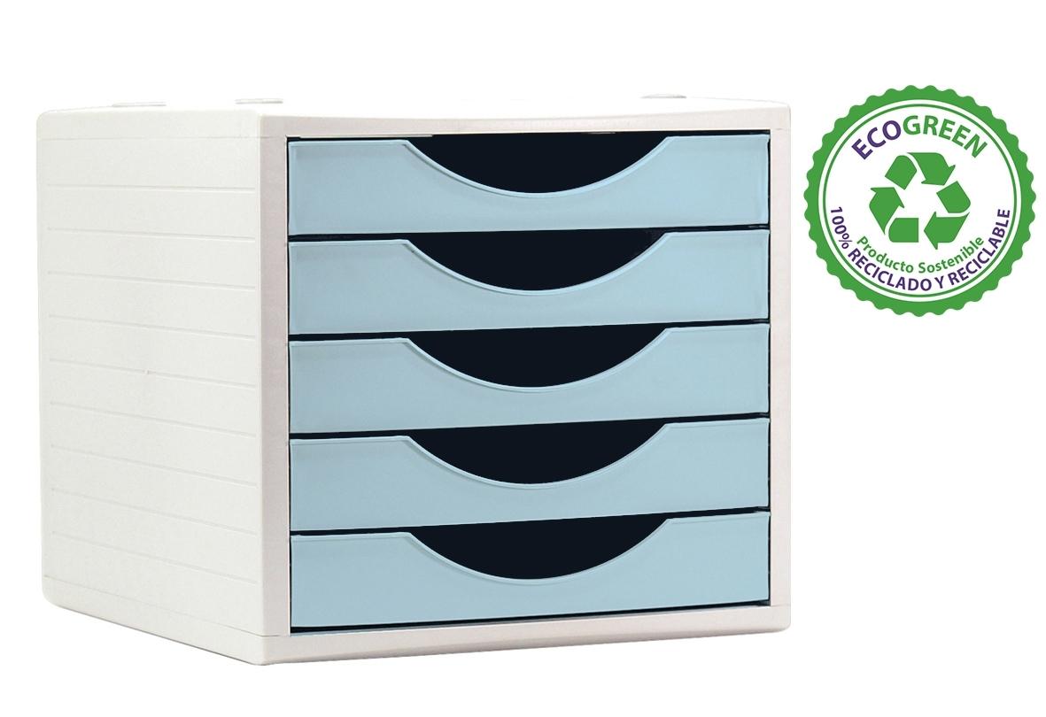 MODULO DE 5 CAJONES ARCHIVO 2000 ARCHIVOTEC 4005 PLASTICO OPACO RECICLADO AZUL PASTEL