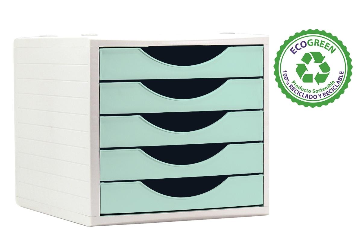 MODULO DE 5 CAJONES ARCHIVOTEC 4005 PLASTICO OPACO RECICLADO VERDE PASTEL ARCHIVO 2000