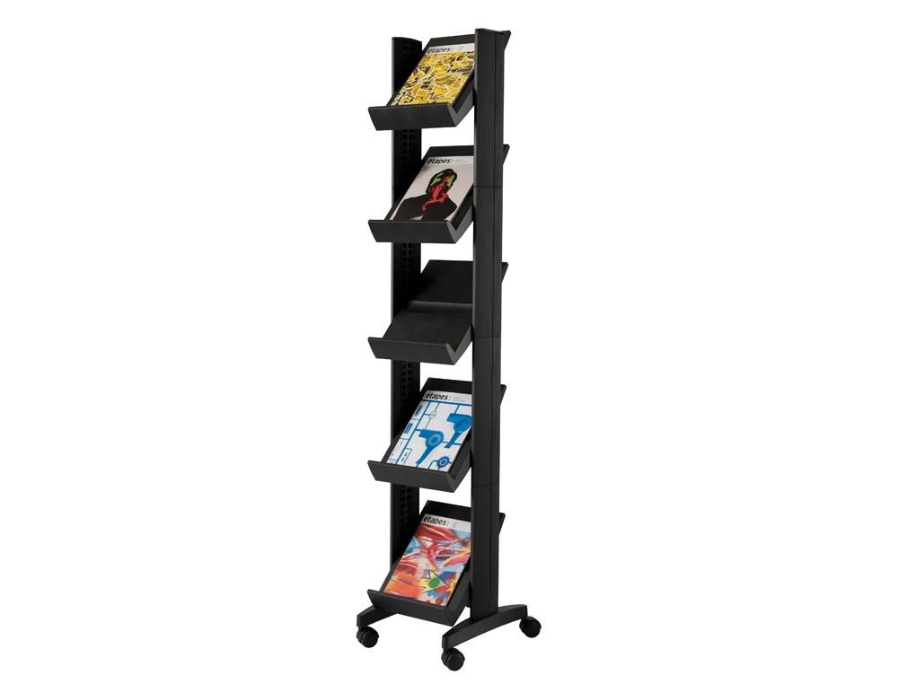 EXPOSITOR FASTPAPERFLOW DE SUELO MOVIL 5 ESTANTES DE 275X327MM COLOR NEGRO TAMAÑO DEL EXPOSITOR 350X1675X385 MM COD 52806