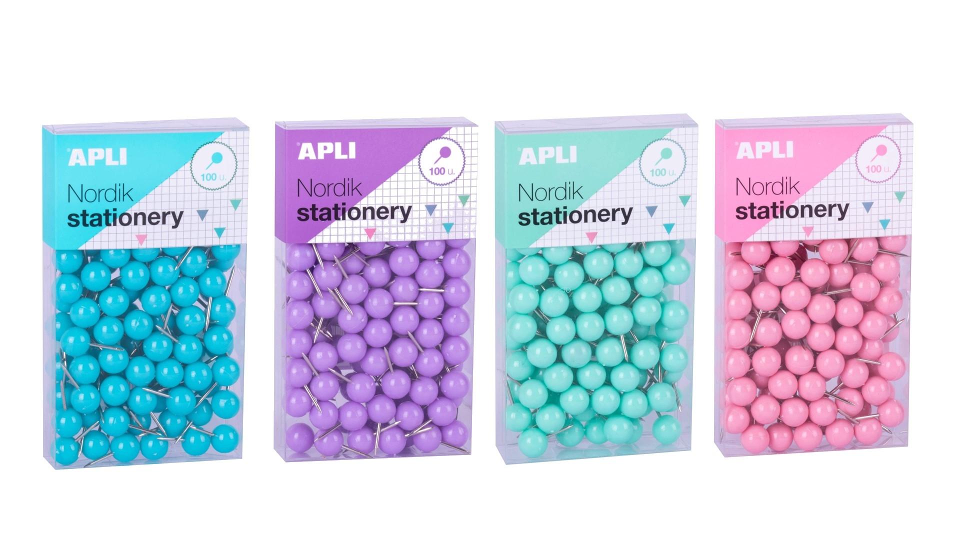 CAJA 100 AGUJAS SEÑALIZADORAS APLI REDONDAS NORDIK 9 X 20 MM COLOR PASTEL SURTIDOS
