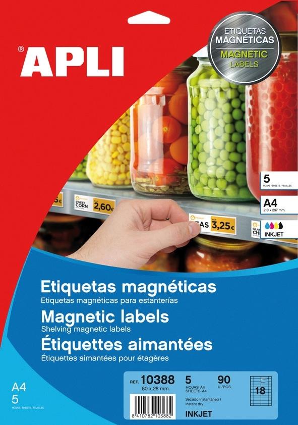 PAQUETE 5 HOJAS ETIQUETAS BLANCAS MAGNETICAS 80,0 X 28,0 APLI 10388