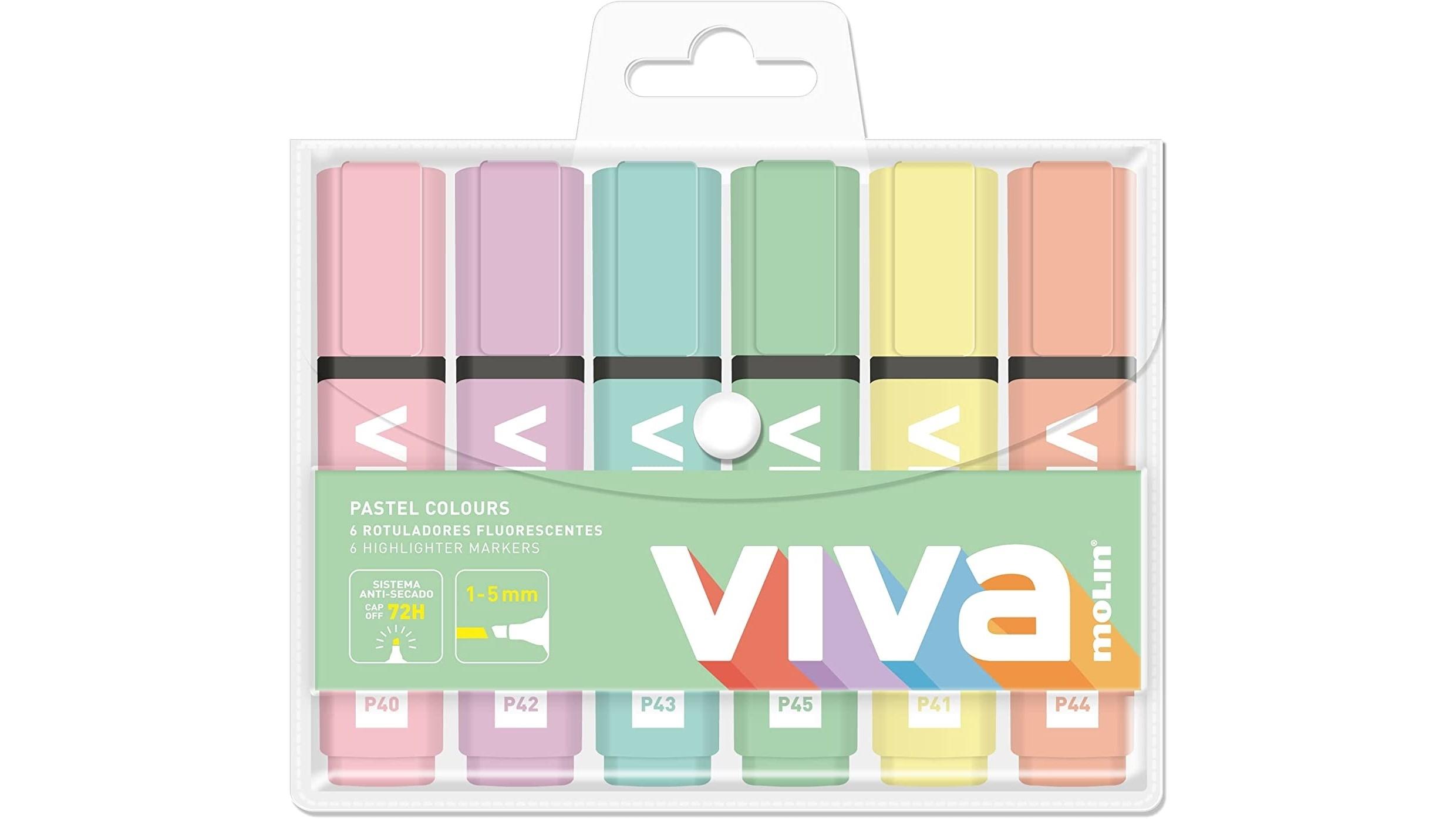 BLISTER 6 ROTULADORES FLUORESCENTES PASTEL MOLIN VIVA COLORES SURTIDOS