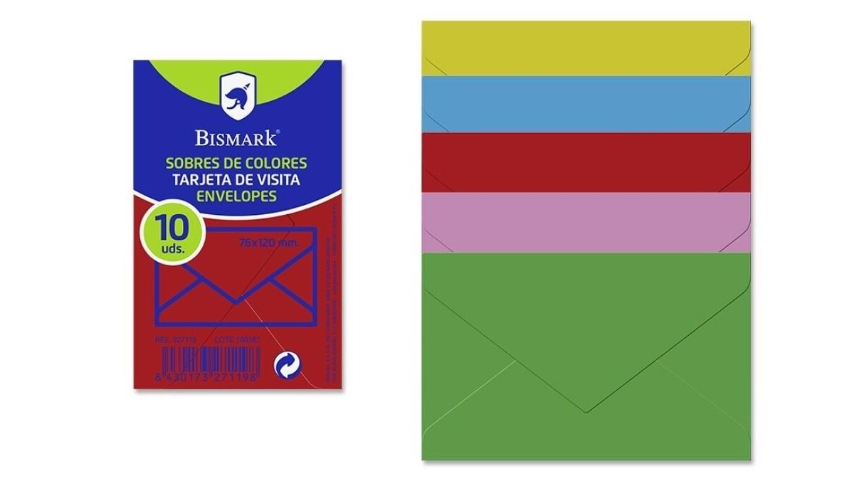 PAQUETE 10 SOBRES VISITA COLORES SURTIDOS 76X120 BISMARK