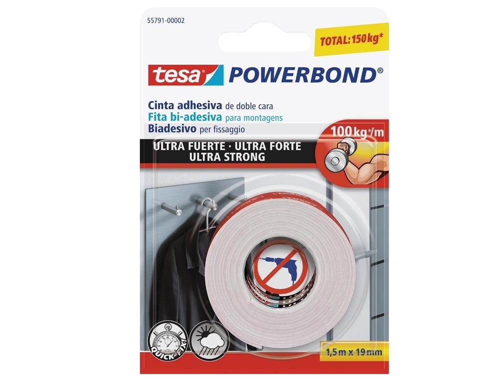 CINTA ADHESIVA TESA DOBLE CARA ULTRA STRONG EXTRAFUERTE PARA INTERIOR Y EXTERIOR 1,5M X19MM