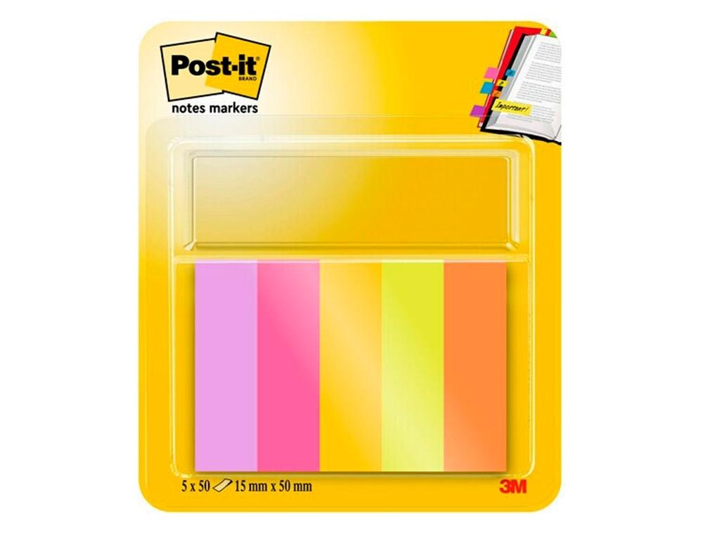 BLOC DE NOTAS ADHESIVAS QUITA Y PON POST-IT MININOTAS ENERGETIC COLOUR 15 X 50 MM 50 HOJAS PACK DE 5 UNIDADES 670-5-TFEN