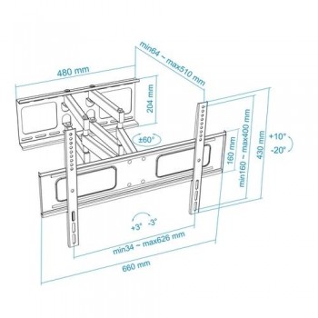 SOPORTE DE PARED PARA MONITOR / TV TOOQ LP6270TN-B - DE 37" A 70" - GIRATORIO, INCLINABLE - NEGRO