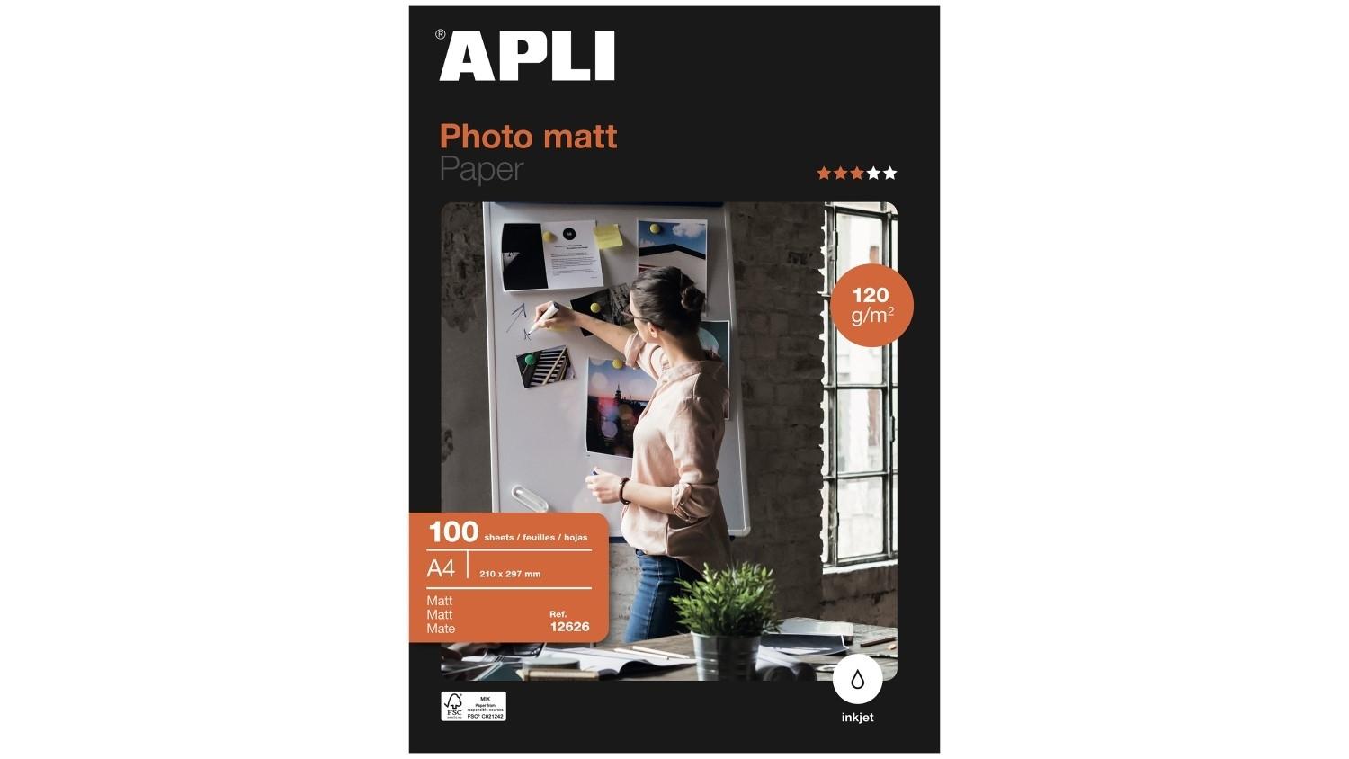 PAQUETE 100 HOJAS PAPEL FOTOGRAFICO A4 PHOTO MATT 120 GRS APLI 12626