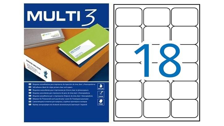 CAJA 100 HOJAS ETIQUETAS 63,5 X 46,6 MULTI 3 REF 10492