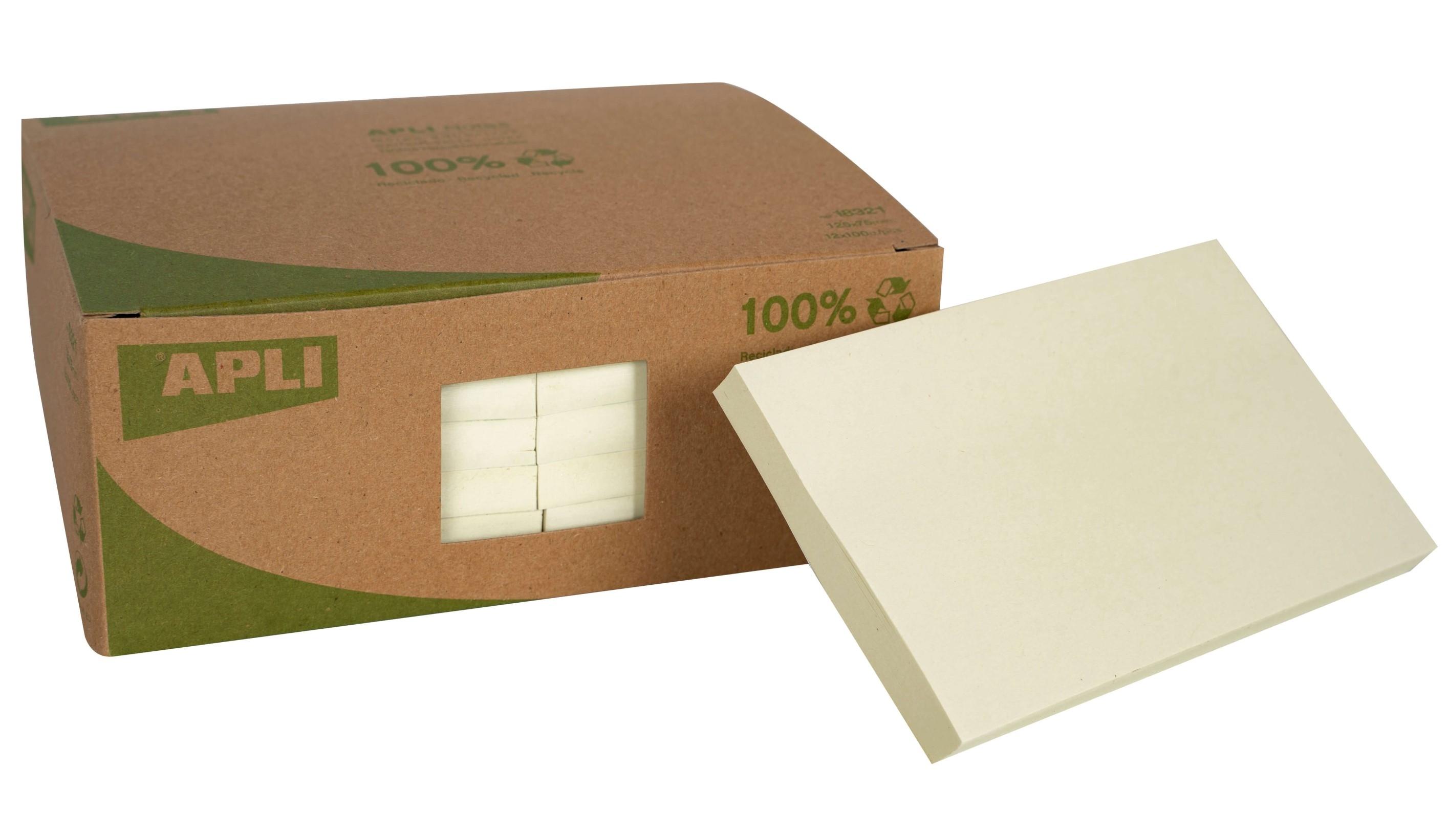 PACK 12 TACOS NOTAS ADHESIVAS 125X75 PAPEL RECICLADO COLOR AMARILLO APLI 18321
