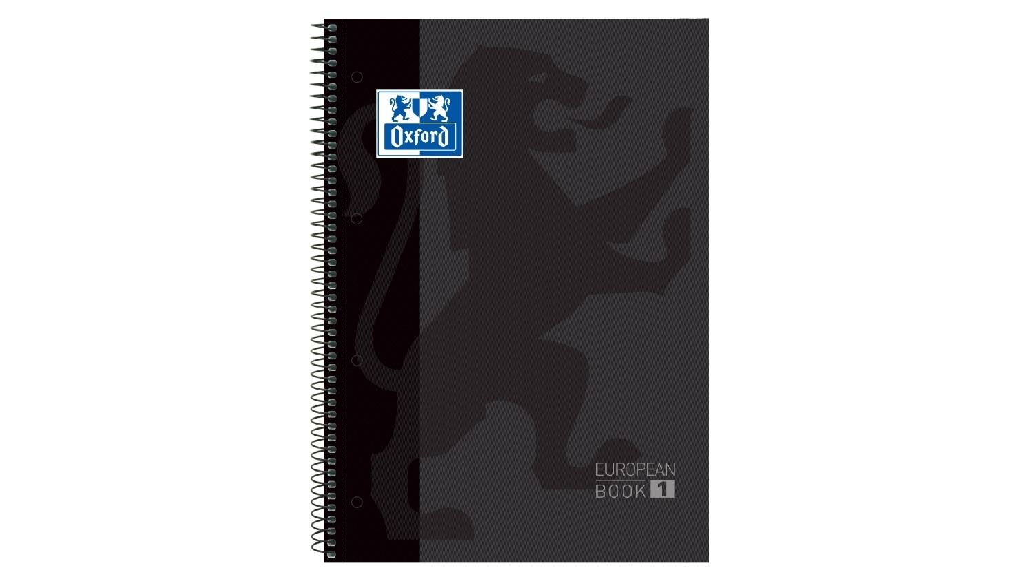 CUADERNO ESPIRAL OXFORD EUROPEANBOOK 1 TAPA EXTRADURA DIN A4 80 HOJAS CUADRICULA 5 MM COLOR NEGRO