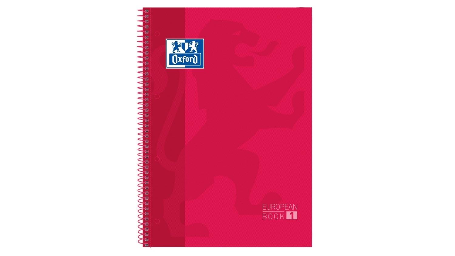 CUADERNO ESPIRAL OXFORD EUROPEANBOOK 1 TAPA EXTRADURA DIN A4 80 HOJAS CUADRICULA 5 MM COLOR ROJO
