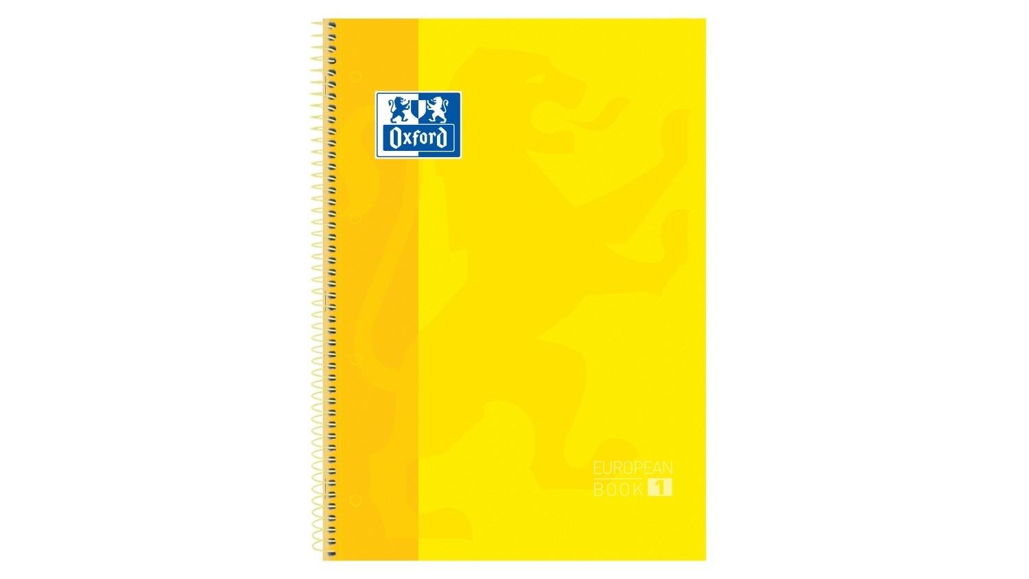 CUADERNO ESPIRAL OXFORD EUROPEANBOOK 1 TAPA EXTRADURA DIN A4 80 HOJAS CUADRICULA 5 MM COLOR AMARILLO