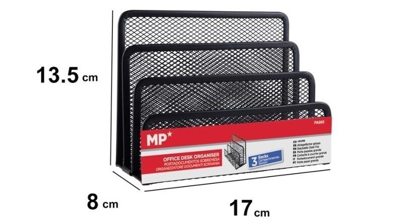 SOPORTE PARA CARTAS MP CON 3 COMPARTIMENTOS DE REJILLA COLOR NEGRO