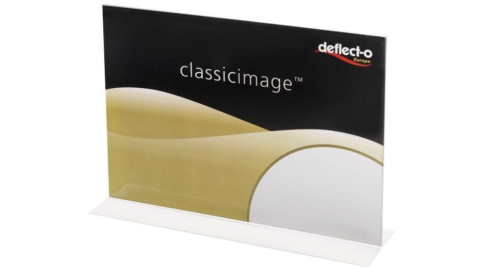 EXPOSITOR SOBREMESA CON FORMA DE T METACRILATO TAMAÑO A5 HORIZONTAL A DOS CARAS DEFLECTO 47905