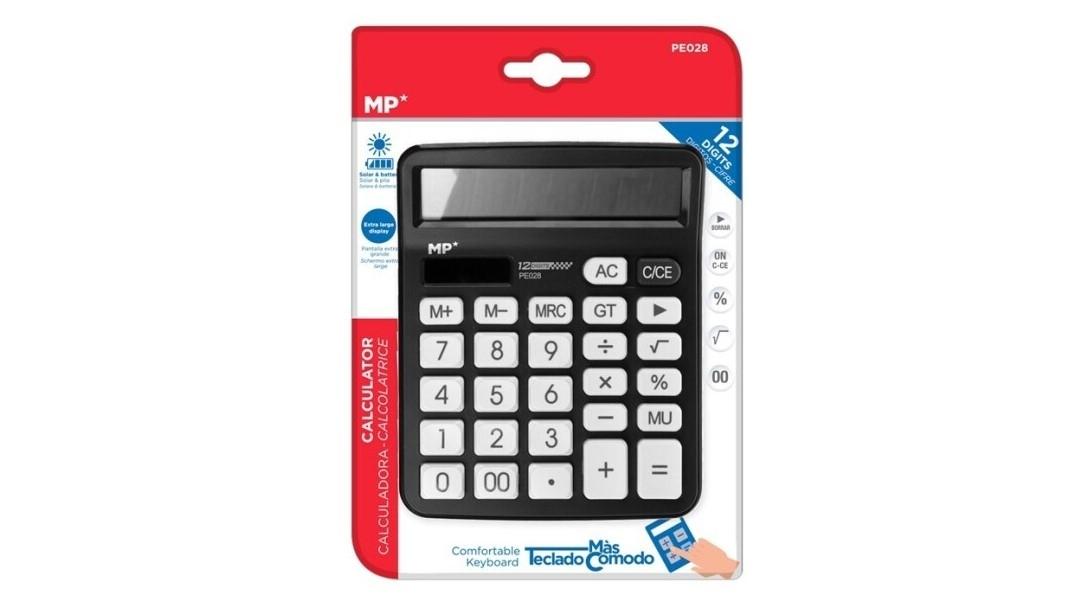 CALCULADORA SOBREMESA MP PE028 SOLAR Y PILAS 12 DIGITOS COLOR NEGRO