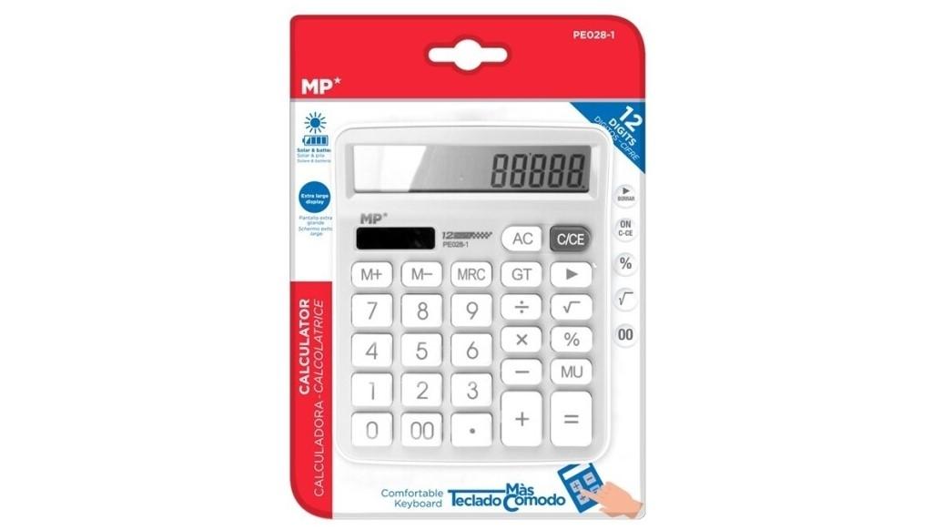 CALCULADORA SOBREMESA MP PE028-1 SOLAR Y PILAS 12 DIGITOS COLOR BLANCO