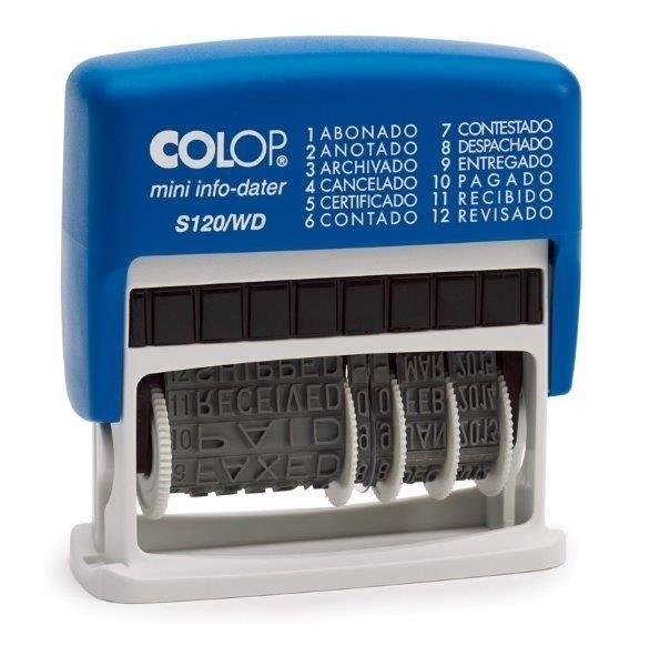 FECHADOR COLOP MINI INFO DATER CON FORMULARIO S120/WD AZUL - TINTA AZUL / ROJA