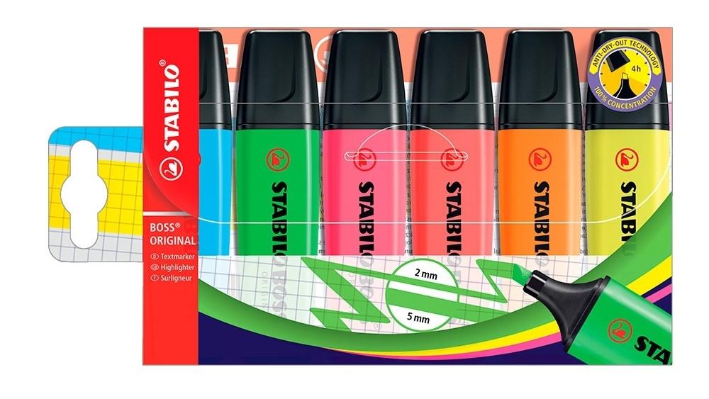 BLISTER 6 ROTULADORES FLUORESCENTES STABILO BOSS COLORES SURTIDOS