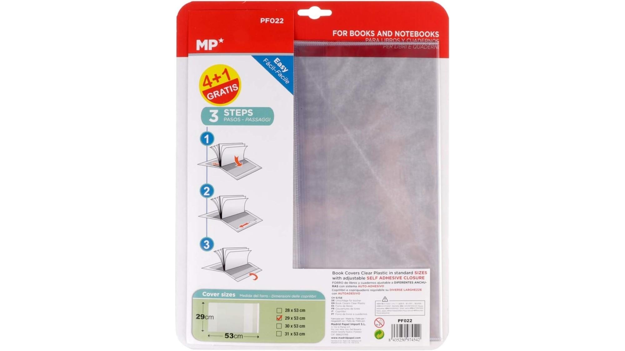 PACK 4+1 FORRALIBROS MP 29 X 53 CM CON SOLAPA AJUSTABLE ADHESIVA