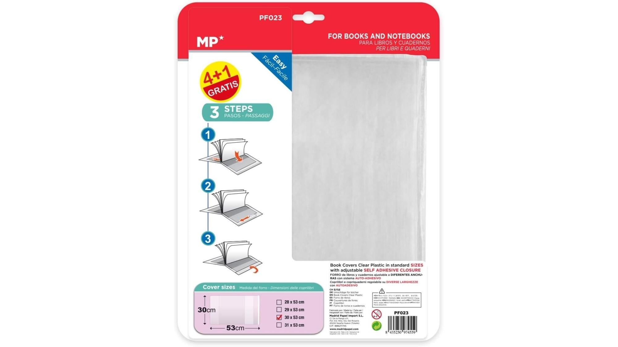 PACK 4+1 FORRALIBROS MP 30 X 53 CM CON SOLAPA AJUSTABLE ADHESIVA
