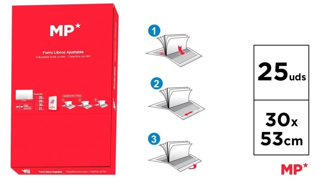 PACK 25 FORRALIBROS MP 30 X 53 CM CON SOLAPA AJUSTABLE ADHESIVA