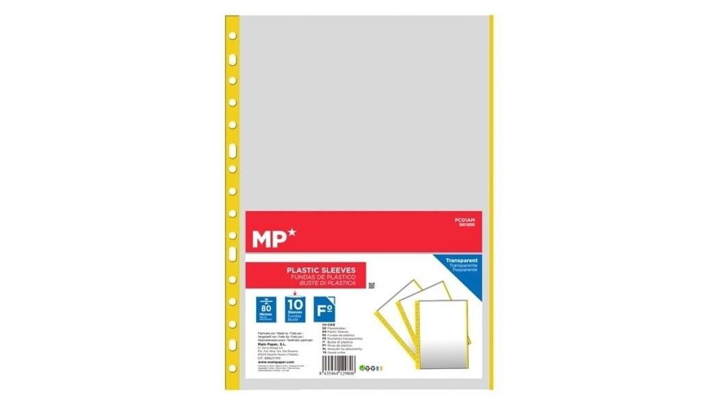 PACK 10 FUNDAS MP MULTITALADRO POLIPROPILENO DIN A4 BORDE DE COLOR AMARILLO