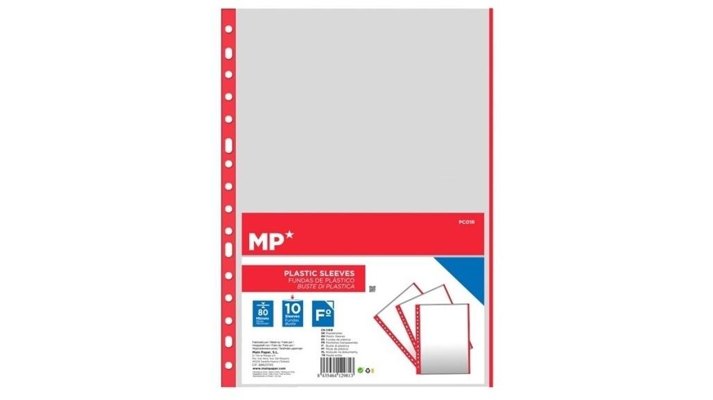 PACK 10 FUNDAS MP MULTITALADRO POLIPROPILENO DIN A4 BORDE DE COLOR ROJO
