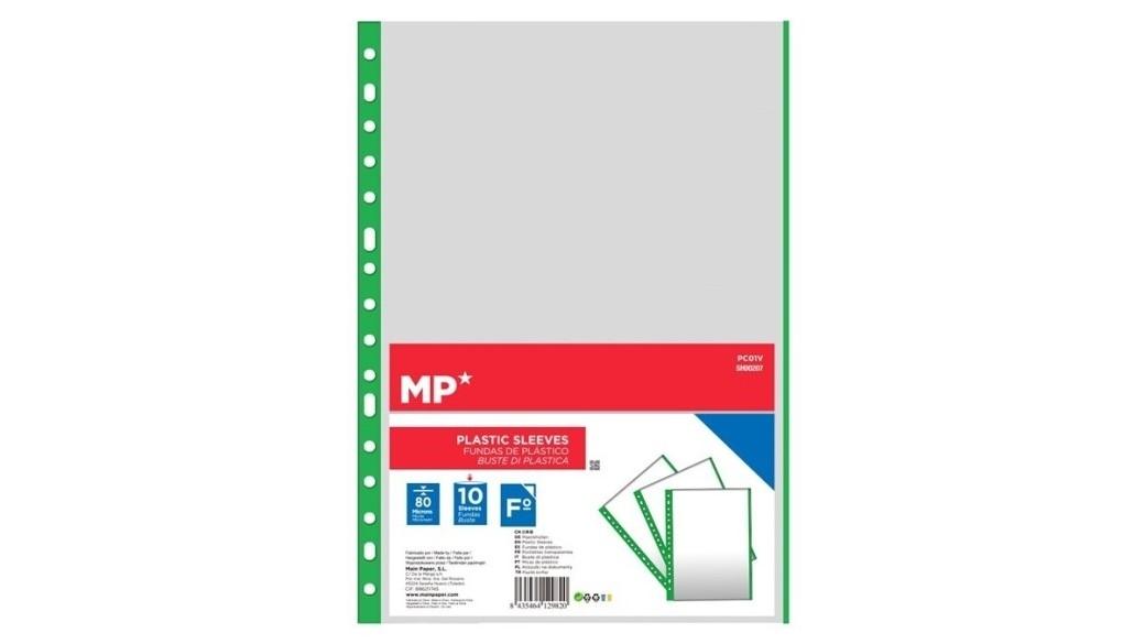 PACK 10 FUNDAS MP MULTITALADRO POLIPROPILENO DIN A4 BORDE DE COLOR VERDE