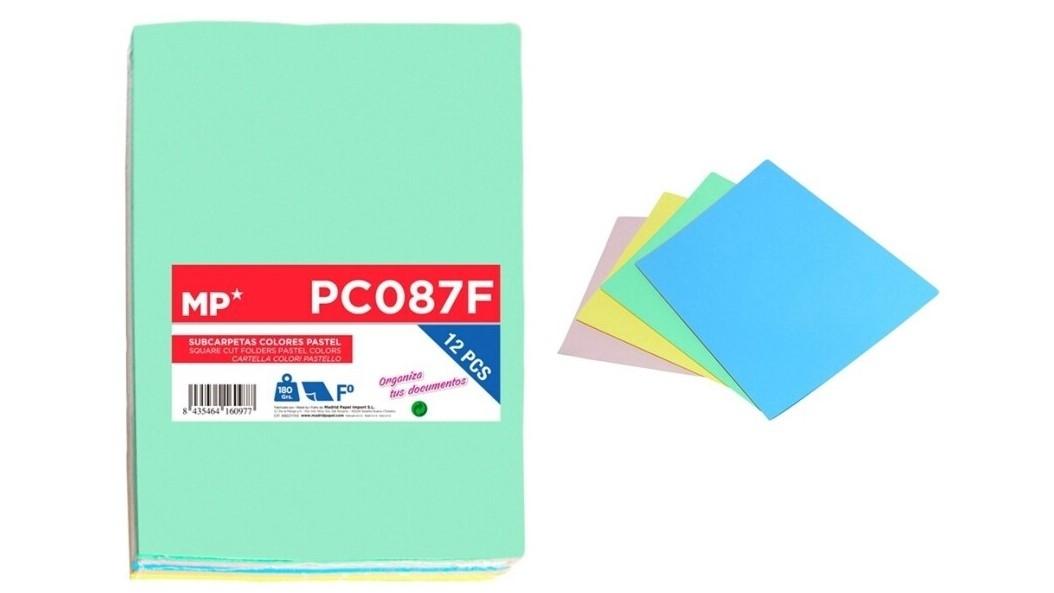 PAQUETE 12 SUBCARPETAS MP FOLIO COLORES PASTEL SURTIDOS 180 GRS
