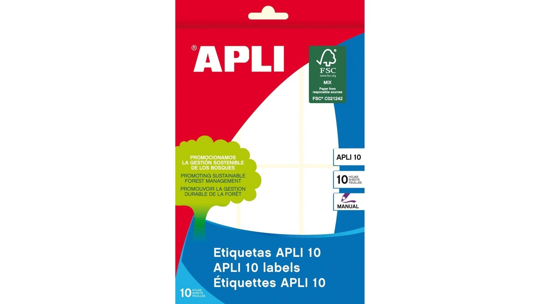 SOBRE 10 HOJAS ETIQUETAS ADHESIVAS BLANCAS 36,0 X 82,0 MM APLI RF 1653