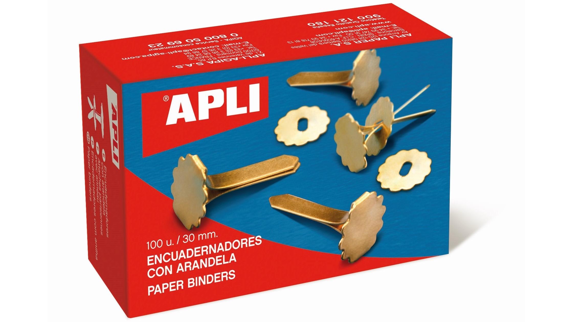 CAJA 100 ENCUADERNADORES METALICOS CON ARANDELA 18MM APLI 12285